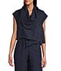 Bryn Walker Pennie Light Linen Cowl Neck Cap Sleeve Asymmetrical Hem Cropped Vest, Color:Starlight - Image 1