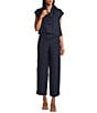 Bryn Walker Pennie Light Linen Cowl Neck Cap Sleeve Asymmetrical Hem Cropped Vest, Color:Starlight - Image 3