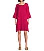 Bryn Walker Phryne Light Linen Round Neck 3/4 Ruffled Bell Sleeve Waistless Shift Dress, Color:Lantana - Image 1