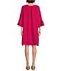 Color:Lantana - Image 2 - Phryne Light Linen Round Neck 3/4 Ruffled Bell Sleeve Waistless Shift Dress