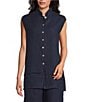 Bryn Walker Pintuck Light Linen Mandarin Collar Sleeveless Button Front Tunic, Color:Starlight - Image 1