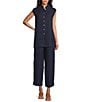 Bryn Walker Pintuck Light Linen Mandarin Collar Sleeveless Button Front Tunic, Color:Starlight - Image 3
