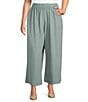 Bryn Walker Plus Cotton Corduroy Elastic Waist Wide Leg Flood Pants, Color:Thyme - Image 1
