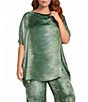 Bryn Walker Plus Debo Italian Viscose Satin Drape Neck Cap Sleeve Tunic - Image 1