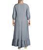 Bryn Walker Plus Lana Cross-Dyed Linen V-Neck 3/4 Sleeve Ruffle Hem Dress, Color:Rimini - Image 2