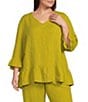 Bryn Walker Plus Size Layla Light Linen V-Neck 3/4 Bell Sleeve Ruffle Hem Tunic - Image 1