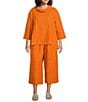 Bryn Walker Plus Light Linen Elastic Waist Wide Leg Pants, Color:Zafferano - Image 3