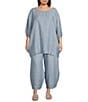Bryn Walker Plus Oliver Cross-Dyed Linen Elastic Waist Lantern Pull-On Pants, Color:Rimini - Image 3