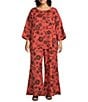 Bryn Walker Plus Osca Floret Print Elastic Waist Wide Leg Pull-On Pants, Color:Floret - Image 3
