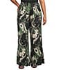 Bryn Walker Plus Osca Giardina Printed Viscose Satin Elastic Waist Full Wide Leg Coordinating Pants, Color:Rose - Image 1