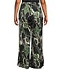 Bryn Walker Plus Osca Giardina Printed Viscose Satin Elastic Waist Full Wide Leg Coordinating Pants, Color:Rose - Image 2