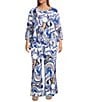 Bryn Walker Plus Osca Printed Elastic Waist Wide Leg Pull-On Pants, Color:Iride - Image 3