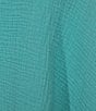 Color:Garda - Image 4 - Plus Size Bax Woven Cotton Gauze V-Neck Elbow Sleeve Dropped Shoulder Shark Bite Hem Top