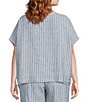 Bryn Walker Plus Size Bessie Stripe Linen Crew Neck Short Sleeve Button Front Coordinating Shirt, Color:Arles - Image 2