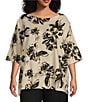 Color:Torcello - Image 1 - Plus Size Bex Linen Blend Floral Boat Neck 3/4 Sleeve Oversized Fit Tunic