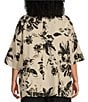 Color:Torcello - Image 2 - Plus Size Bex Linen Blend Floral Boat Neck 3/4 Sleeve Oversized Fit Tunic