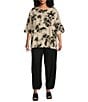 Color:Torcello - Image 3 - Plus Size Bex Linen Blend Floral Boat Neck 3/4 Sleeve Oversized Fit Tunic