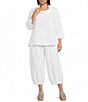 Bryn Walker Plus Size Campa Cotton Gauze Elastic Waist Balloon Banded Cuff Pants - Image 3