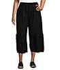 Bryn Walker Plus Size Casbah Light Linen Wide-Leg Cropped Pull-On Pants, Color:Black - Image 1