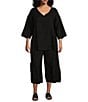Bryn Walker Plus Size Casbah Light Linen Wide-Leg Cropped Pull-On Pants, Color:Black - Image 3