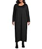 Bryn Walker Plus Size Connor Ponti Round Neck Long Sleeve A-Line Maxi Dress, Color:Black - Image 1