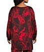 Bryn Walker Plus Size Coordinating Giardino Print Satin Scoop Neck Long Sleeve Lantern Tunic, Color:Jester - Image 2