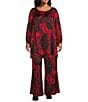 Bryn Walker Plus Size Coordinating Giardino Print Satin Scoop Neck Long Sleeve Lantern Tunic, Color:Jester - Image 3