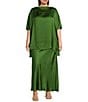 Bryn Walker Bryn Walker Plus Size Coordinating Debo Viscose Satin Drape Boat Neck Cap Sleeve High-Low Tunic, Color:Oregano - Image 3