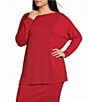Bryn Walker Plus Size Dimitri Grey French Terry Draped Neck Long Dolman Sleeve Oversized Tunic - Image 1