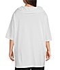 Color:White - Image 2 - Plus Size Enola Cotton Jersey Cowl Neck Elbow Sleeve High-Low Hem Tunic