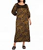 Bryn Walker Plus Size Feather Print Round Neck 3/4 Sleeve Oversized Dress - Image 1
