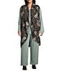 Bryn Walker Plus Size Oversized Floral Print Bamboo Fleece Shawl Collar Sleeveless Wrap Vest, Color:Thyme - Image 1