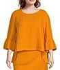 Color:Ursinia - Image 1 - Plus Size Fran Round Neck Ruffle 3/4 Bell Sleeve High-Low Linen Coordinating Shirt