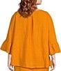 Color:Ursinia - Image 2 - Plus Size Fran Round Neck Ruffle 3/4 Bell Sleeve High-Low Linen Coordinating Shirt