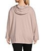 Color:Angelica - Image 2 - Plus Size Frank Cotton Knit High V-Neck Long Sleeve Hoodie