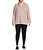 Color:Angelica - Image 3 - Plus Size Frank Cotton Knit High V-Neck Long Sleeve Hoodie