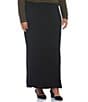 Color:Black - Image 1 - Plus Size French Terry Knit Long Pencil Skirt
