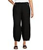 Color:Black - Image 1 - Plus Size Genie Light Linen Balloon Pull-On Cropped Pants