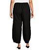 Color:Black - Image 2 - Plus Size Genie Light Linen Balloon Pull-On Cropped Pants