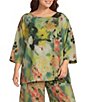 Bryn Walker Plus Size Giardino Print Round Neck 3/4 Sleeve Oversized Resort Shirt - Image 1