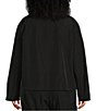 Color:Black - Image 2 - Plus Size Grace Memory Crunch Woven Pointed Asymmetrical Neck Long Sleeve Jacket