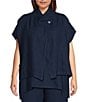 Color:Dewberry - Image 1 - Plus Size Greta Light Linen Mock Neck Cap Sleeve Patch Pocket Vest