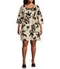 Color:Torcello - Image 1 - Plus Size Hopper Linen Blend Floral Print Scoop Neck 3/4 Sleeve Shift Dress