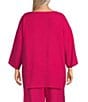 Color:Lantana - Image 2 - Plus Size Judy Light Linen V-Neck 3/4 Sleeve Oversized Shirt