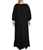 Color:Black - Image 2 - Plus Size Lana Cotton Gauze V-Neck 3/4 Sleeve Ruffle Hem Shift Dress