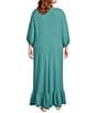 Color:Garda - Image 2 - Plus Size Lana Cotton Gauze V-Neck 3/4 Sleeve Ruffle Hem Shift Dress