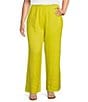 Color:Quince - Image 1 - Plus Size Light Linen Wide-Leg Pintuck Detail Coordinating Pull-On Ankle Pants