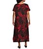 Bryn Walker Plus Size Linen Wesley Woven Garden Print Crew Neck Short Sleeve A-Line Midi Dress, Color:Kirsch - Image 2