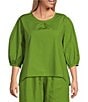 Color:Soca - Image 1 - Plus Size Lucinda Organic Cotton Poplin Crew Neck 3/4 Sleeve High-Low Hem Shirt