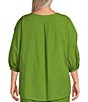 Color:Soca - Image 2 - Plus Size Lucinda Organic Cotton Poplin Crew Neck 3/4 Sleeve High-Low Hem Shirt